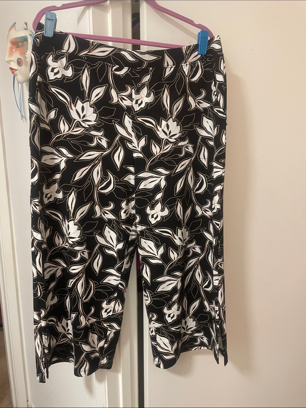 Denim & Co Black & White Floral Wide-Leg Pants NWOT large